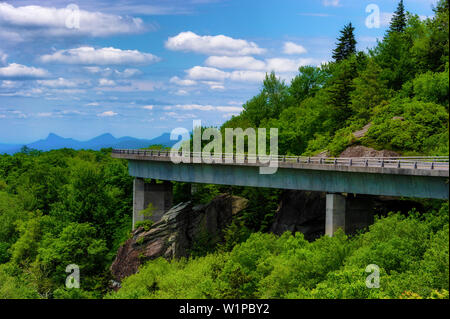 Blue Ridge Pary Way National Park's Linn Cove Viaduct, huggs this hillside providing vast vista views. Stock Photo