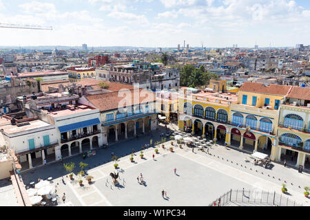 View to the Plaza Vieja, historic town center, old town, Habana Vieja, family travel to Cuba, holiday, time-out, adventure, Havana, Cuba, Caribbean is Stock Photo
