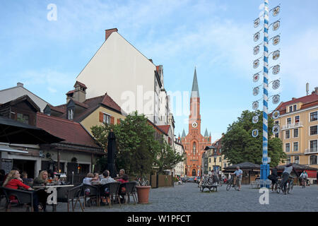 Wiener Platz with may pole, Haidhausen, Munich, Bavaria, Germany Stock Photo