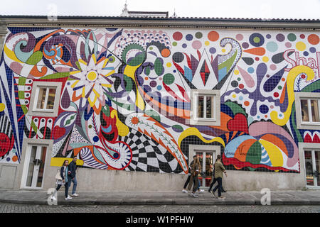 Colorful wall painting, Steak n Shake Restaurant, Porto, Portugal Stock Photo