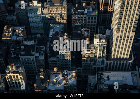 rooftops with water storage tanks, view from viewing platform of Empire State Building, Manhattan, NYC, New York City, United States of America, USA, Stock Photo