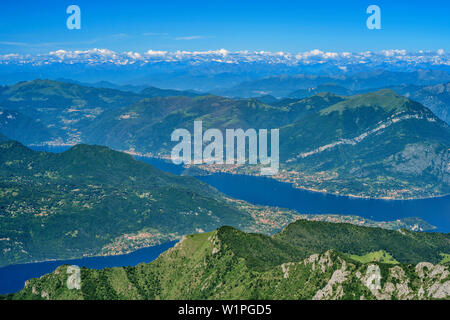 View towards lake lago di Como, from Grignone, Grigna, Bergamasque Alps, Lombardy, Italy Stock Photo