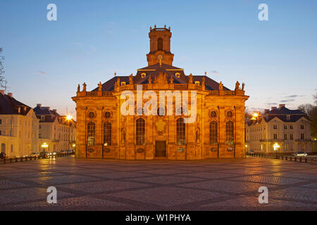 Baroque ensemble of Ludwigskirche (St. Louis's Church) and Ludwigsplatz (St. Louis's Square) , Dusk , Old town , Saarbrücken , Saarland , Germany , Eu Stock Photo