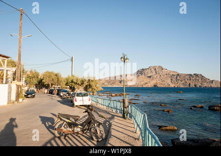 Seafront in the evening with restaurant, Plakias, Crete, Greece, Europe Stock Photo