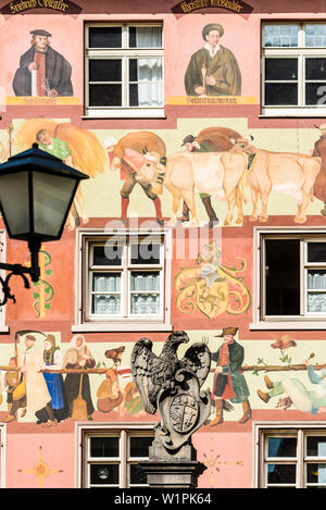A painted house in Herrengasse, in the historical Old Town, Wangen im Allgaeu, Baden-Wuerttemberg, Germany Stock Photo