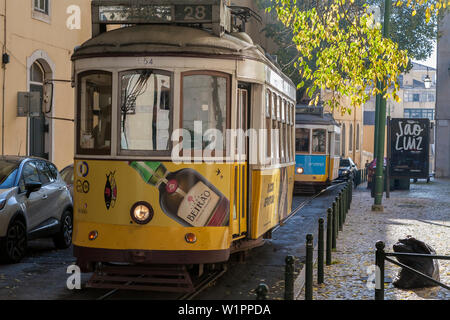 Trams  on Largo do Picadeiro, Mártires, Lisbon, Portugal Stock Photo