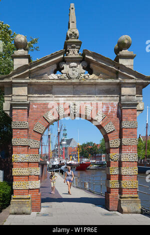 Gate at the Ratsdelft, Emden, East Friesland, Lower Saxony, Germany Stock Photo