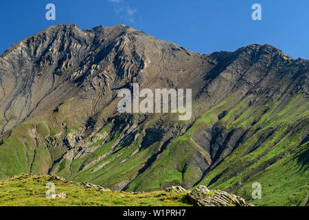 Mountain slope with banded rock, at lake Lac du Goléon, National Park Ecrins, Dauphine, Dauphiné, Hautes Alpes, France Stock Photo