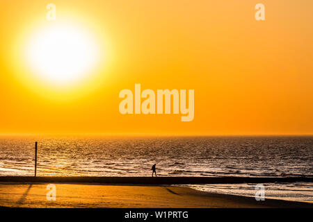 Stroller on the beach at sunset, Wangerooge, East Frisia, Lower Saxony, Germany Stock Photo