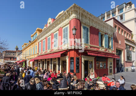 Cours de Saleya, Street Cafes, Nice, Alpes Maritimes, Provence, French Riviera, Mediterranean, France, Europe Stock Photo