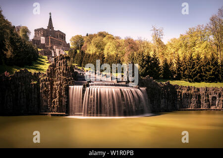 UNESCO World Heritage Wilhelmshoehe mountain park, view over Neptune grotto to Hercules, Kassel, Hesse, Germany Stock Photo