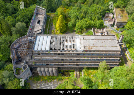 Elevated view of ruined building of former St Peter's Seminary in Cardross, Argyll and Bute, Scotland, UK.  Grade A listed, Architect Gillespie Kidd & Stock Photo