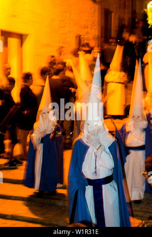 Penitents, Nazarenos, procession in typical penitential robes, Semana Santa, Good Friday, Pollença, Majorca, Balearic Islands, Spain Stock Photo