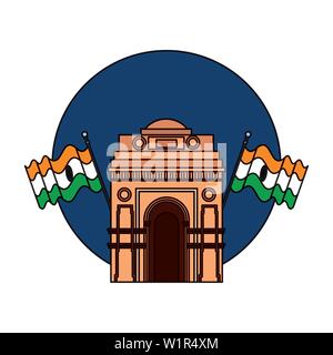 indian gate arch monument with flags Stock Vector