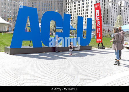 ACLU display as part of the national tour 'The Future We Dare To Create' in Public Square on its visit to Cleveland, Ohio, USA. Stock Photo