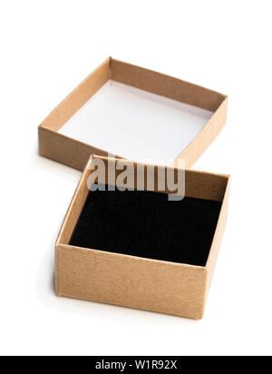 Homemade  open empty gift box made from brown paper isolated on white Stock Photo