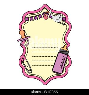 baby shower card with pacifier and bottle milk Stock Vector