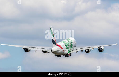 Emirates A380 Airbus taking off from London Gatwick Airport  UK. Stock Photo