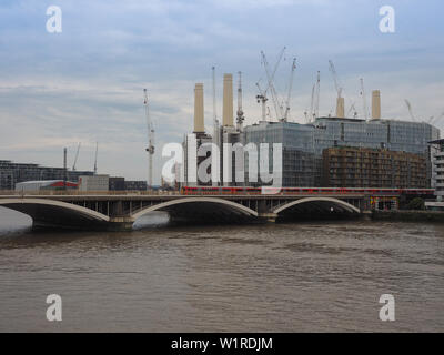 LONDON, UK - CIRCA JUNE 2019: Panoramic view of River Thames with Battersea Power Station and Victoria Bridge seen from Chelsea Bridge Stock Photo