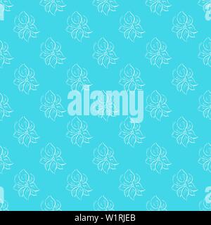 Seamless hand drawn pattern of abstract rose flowers isolated on blue background. Vector floral illustration. Outline floral seamless pattern. Outline Stock Vector