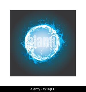 Ball lightning with electrical thunder. Plasma ball on black background. Vector illustration. Stock Vector