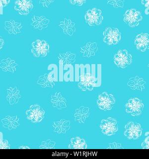 Seamless hand drawn pattern of abstract rose flowers isolated on blue background. Vector floral illustration. Outline floral seamless pattern. Outline Stock Vector