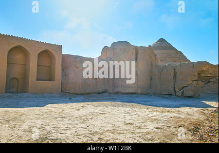 Explore ancient Kashan landmarks, walking around the ruins of adobe wall of Ghal'eh Jalali - the fortress, extant in old town, Iran Stock Photo