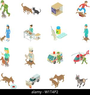 Treatment of animal icons set, isometric style Stock Vector