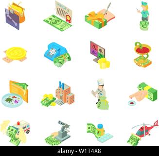 Money therapeutic icons set, isometric style Stock Vector