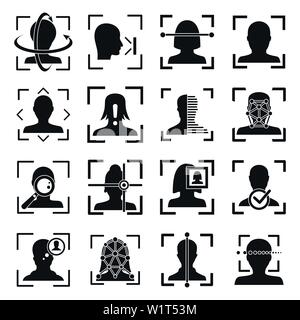 Face recognition system id icons set. Simple set of face recognition system id vector icons for web design on white background Stock Vector