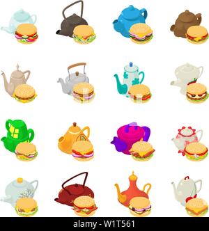 Tea cutlet icons set, isometric style Stock Vector