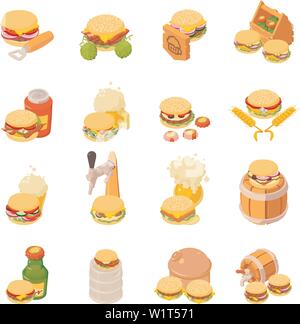 Beer evening icons set, isometric style Stock Vector