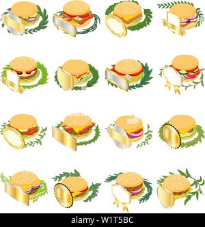Best sandwich icons set, isometric style Stock Vector