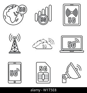5G technology network icons set. Outline set of 5G technology network vector icons for web design isolated on white background Stock Vector