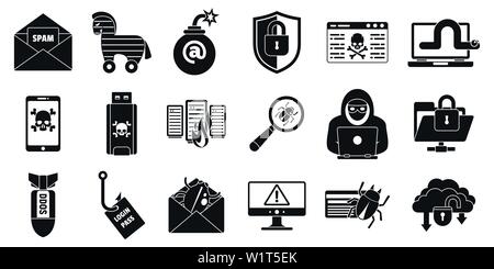 Cyber attack virus icons set. Simple set of cyber attack virus vector icons for web design on white background Stock Vector