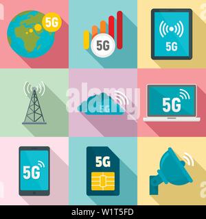 5G technology icons set. Flat set of 5G technology vector icons for web design Stock Vector