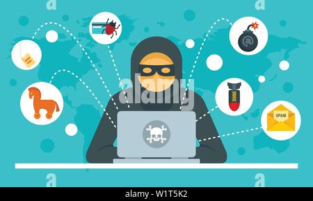 Cyber attack concept background. Flat illustration of cyber attack vector concept background for web design