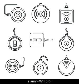 Wireless charging icons set. Outline set of wireless charging vector icons for web design isolated on white background Stock Vector