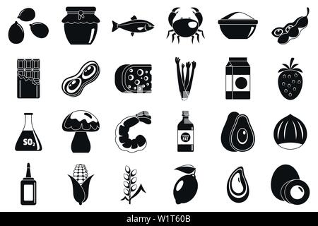 Food allergy intolerance icons set. Simple set of food allergy intolerance vector icons for web design on white background Stock Vector