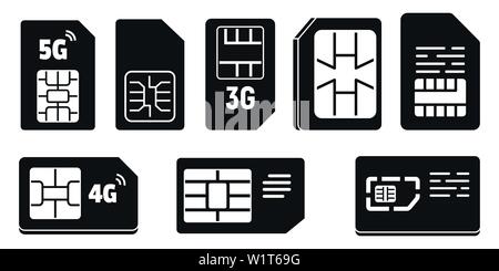 Mobile sim phone card icons set. Simple set of mobile sim phone card vector icons for web design on white background Stock Vector