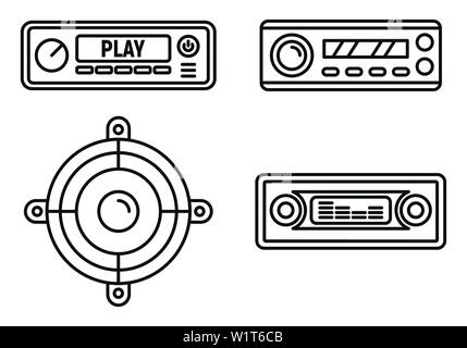 Car audio speaker icons set. Outline set of car audio speaker vector icons for web design isolated on white background Stock Vector