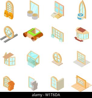 Window material icons set, isometric style Stock Vector