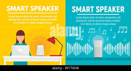 Smart speaker banner set. Flat illustration of smart speaker vector banner set for web design Stock Vector