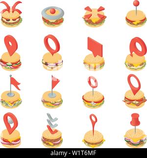 Hamburger steak icons set, isometric style Stock Vector
