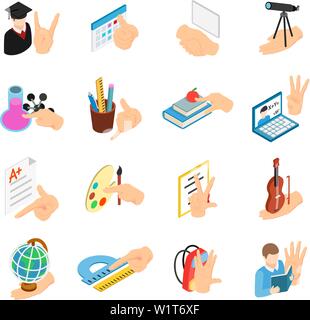 School education icons set, isometric style Stock Vector