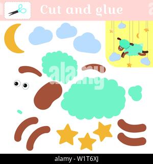 Cut out and glue a funny little animal lamb. Paper game to create applications. Teaching leisure preschoolers. Handmade puzzle to create a pet. Green Stock Vector