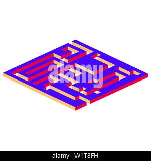 Isometric maze, labyrinth solution concept vector illustration. Stock Vector