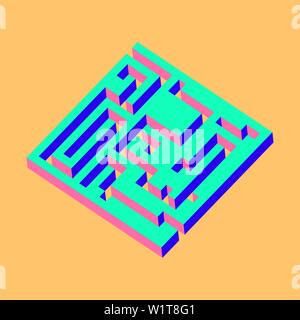 Isometric maze, labyrinth solution concept vector illustration. Stock Vector