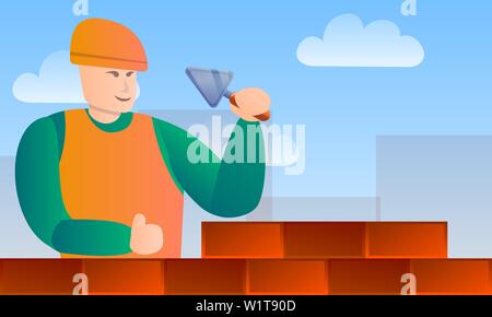 Masonry worker tools concept banner. Cartoon illustration of masonry worker tools vector concept banner for web design Stock Vector