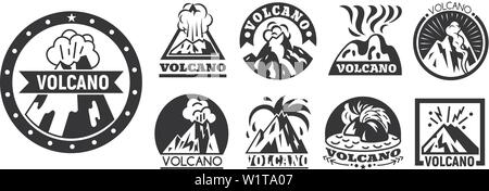 Volcano logo set, simple style Stock Vector
